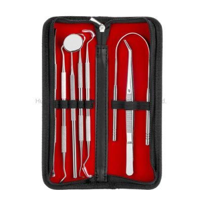 Dental Set Tool 6 in 1 with Stainless Steel Mouth Mirror/Probe/Tweezer/Sickle Scraper/Tartar Scraper/Gum Cleaner