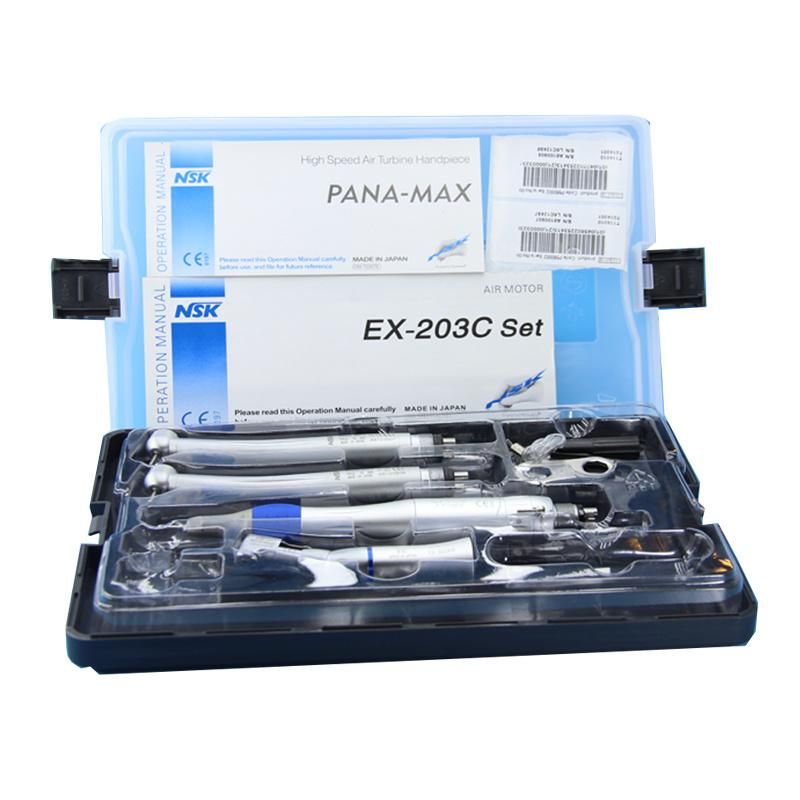 2 PCS Push Button High Speed Turbine and One Kit External Low Speed Contra Angle Air Motor Straight Handpiece