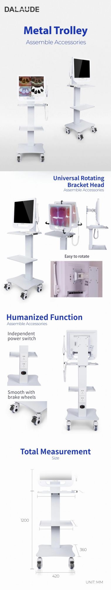 Dalaude Portable Dental Metal Trolley Dental Equipment