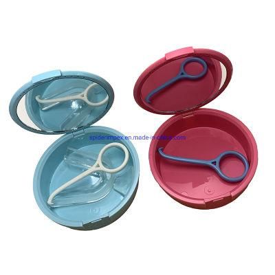 Logo Customized Round Shape Plastic Orthodontic Dental Retainer Box with Mirror