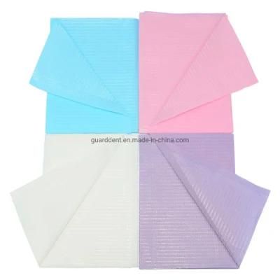 Medical Consumable Disposable WaterProof Patient Paper Bib Dental Towel 3ply Blue Color