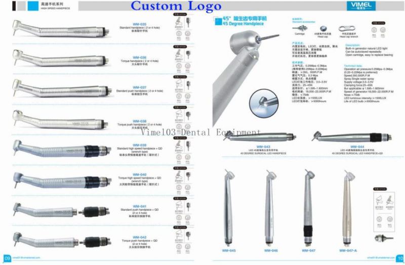 Dental Kit with 45 Degree LED High Speed Handpiece