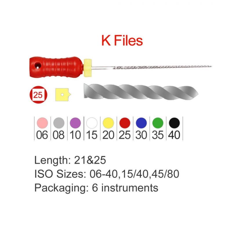 High Quality Endo Engine Use 25mm Nic Niti Dental K-Files with Ce