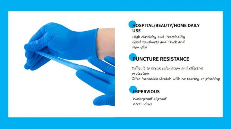 5 Sizes Wholesale Top Industrial Nitrile Exam Gloves Blue Powder Free New Type Disposable Nitrile Gloves