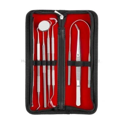 Dental Kits Tool 6 in 1 with Stainless Steel Mouth Mirror/Probe/Tweezer/Sickle Scraper/Tartar Scraper/Gum Cleaner