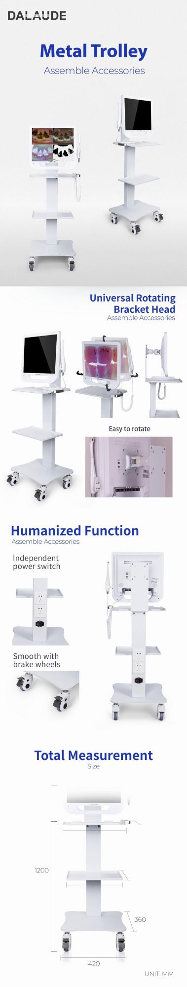 Dental Trolley Metal Cart with Independent Power Switches