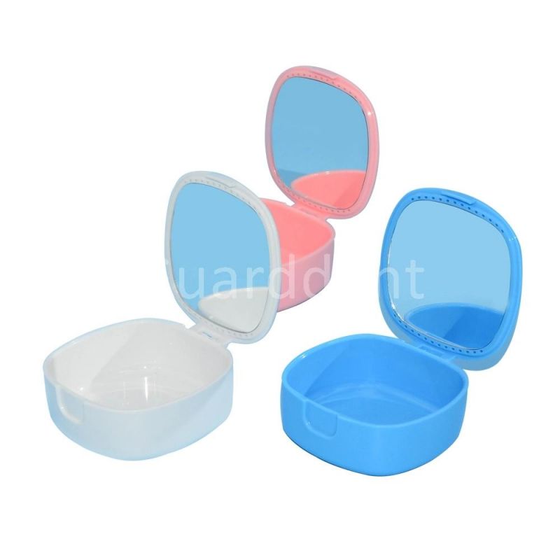 Waterproof Body Denture Box with Mirror, Rainbow Colors Retainer Box