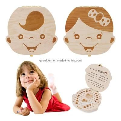 Custom Logo 7 Language Wooden Tooth Storage Box Wooden Baby Tooth Box