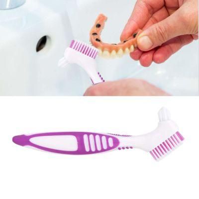 PVC+TPR Colorful Double Head Hard Nylon Bristle Denture Brush