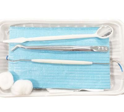 Disposable Dental Instruments Kit with Disposable Tray Mirror Tweezer Probe Explorer Bib Cup