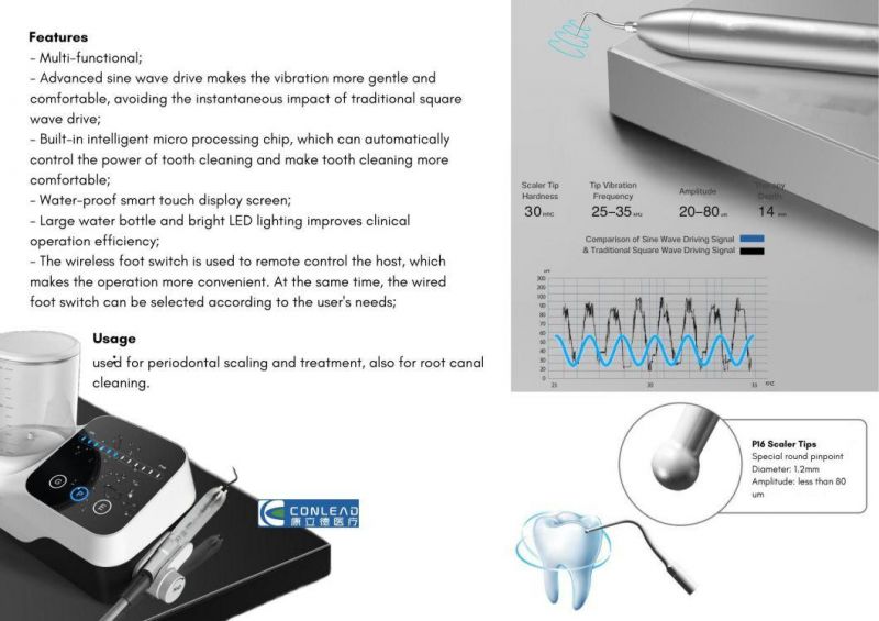 Patented Ultrasonic Periodontal Therapy Device, with 3 Functions: Scaling, Perio, Endo