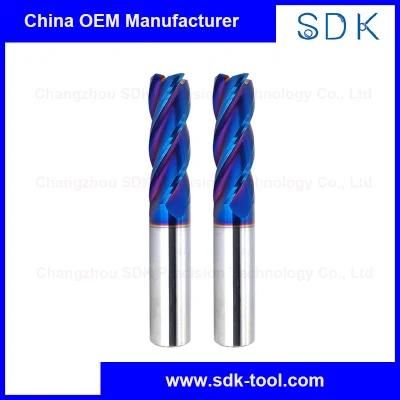 High Quality Blue Coating 4f Corner Radius Carbide End Mill Cutting Tools High Hardened Steel Machining