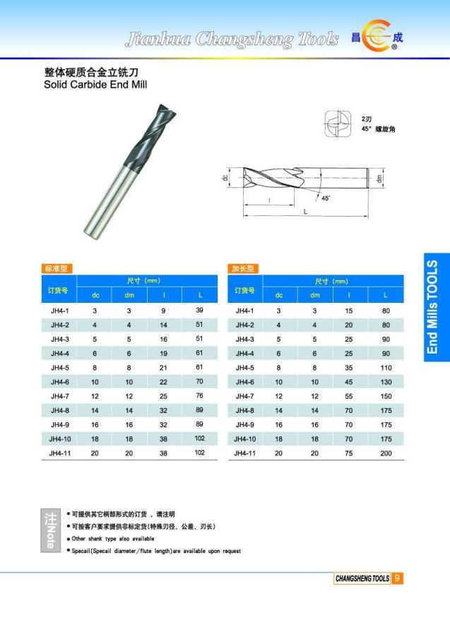 Coated Solid Carbide 4 Flutes End Mill for Milling Flat