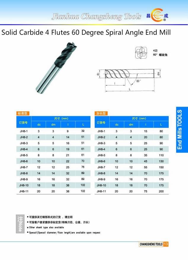 Coated Tisin HRC 55 Solid Carbide 8 Flutes End Mill for Milling Slot