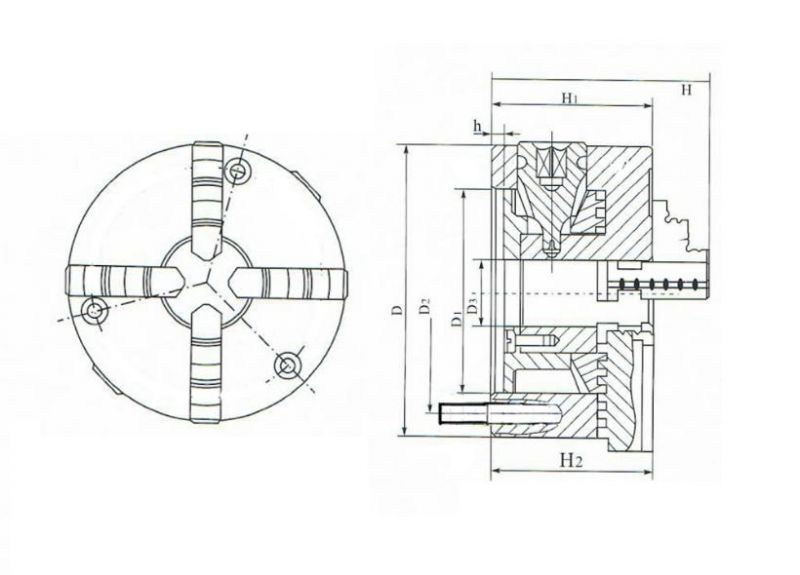 Front Mount 4 Jaw Self Centering Lathe Chuck