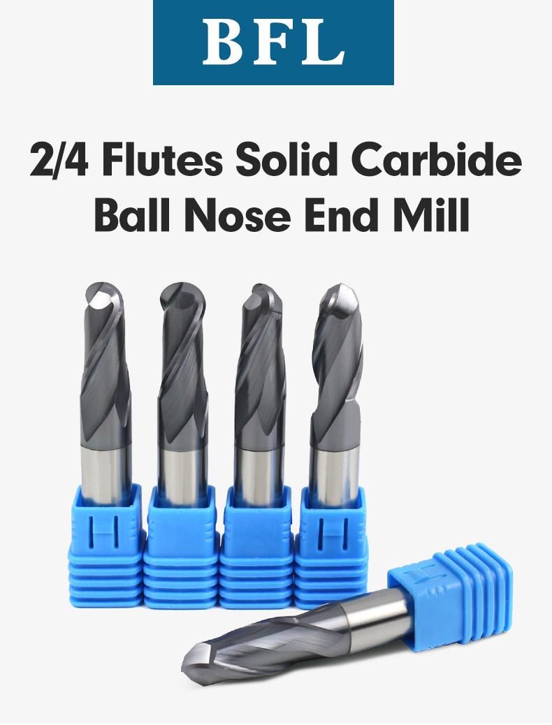 Bfl R8*D16*30*100-2f Carbide Ball Nose End Mill Milling Cutter Tialn Coating in Stock HRC45/55/60