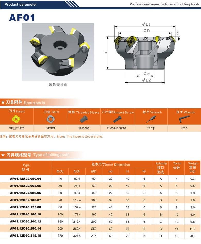 Milling Tools Af01.12A22.063.05 Matched Seet12t3 Carbide Insert in Sant Factory