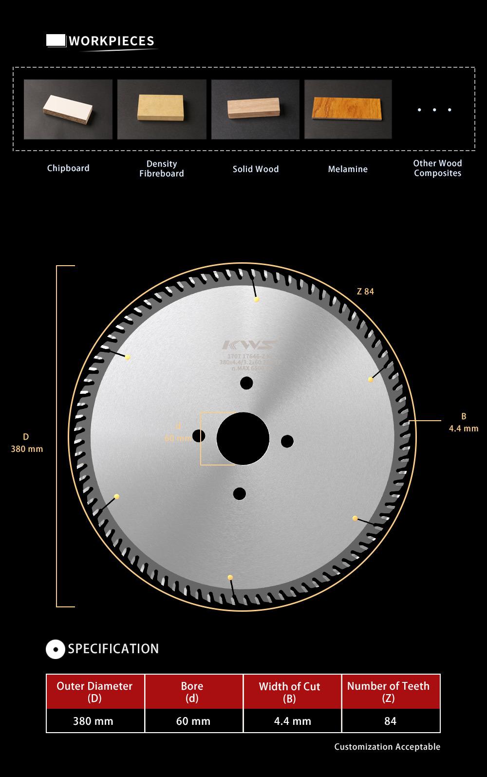 Kws Tct Panel Sizing Circular Saw Blades for Laminated Board, MDF, Plywood, High Efficiency Good Surface6