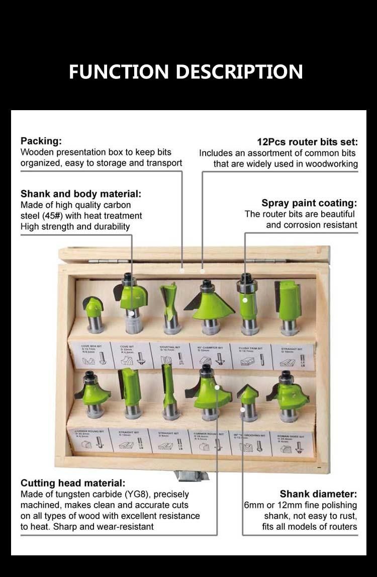 Vido 12mm Router Bits Woodworking Set for Wood