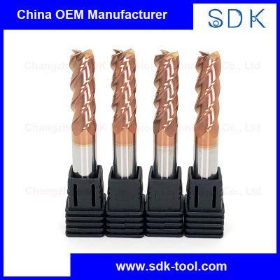 HRC60 High Quality 4 Flute Tungsten Carbide Flat End Mills CNC Machine Center with Bronze Nano Coating