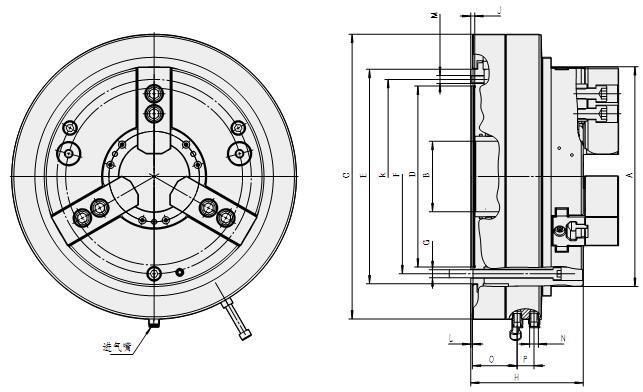 25 Inch 3 Jaw Pneumatic Lathe Chuck CNC Lathe Front Mounted Power Chuck