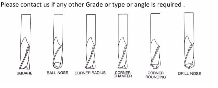 HRC45 Carbide 4 Flute Standard Length End Mills for Cutting Tools