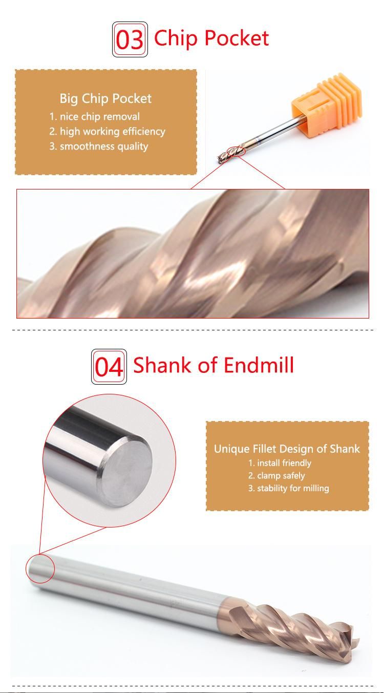 Factory Direct Sales 4 Flutes CNC Carbide Corner Radius End Mill for Metal HRC55 4f