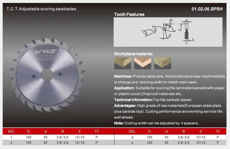 Kws Manufacturer 100mm Adjustable Scoring Woodworking Tct Circular Saw Blade