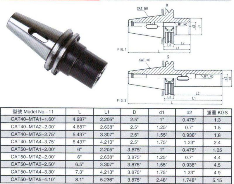 Cat/Dat/Jt/Sk/Bt/Nt/St Tool Holder, Cat40-Mta Morse Taper Adapter Accessories