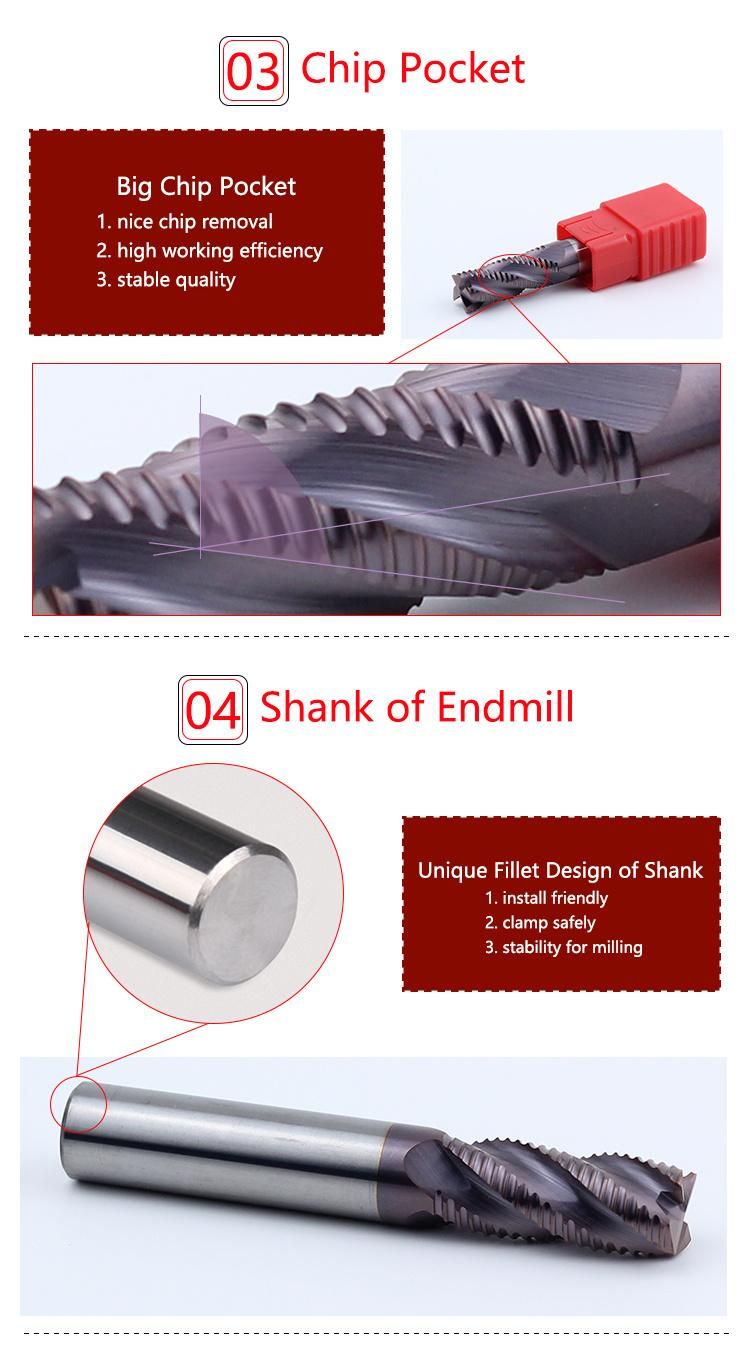 CNC Indexable Cemented 4flutes Flat Roughing HRC55 Endmill for Steel