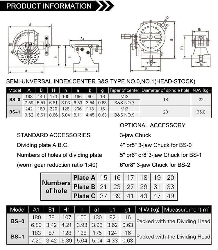 Machine Tools High Precision Milling Machine BS Series Semi-Universal Dividing Head