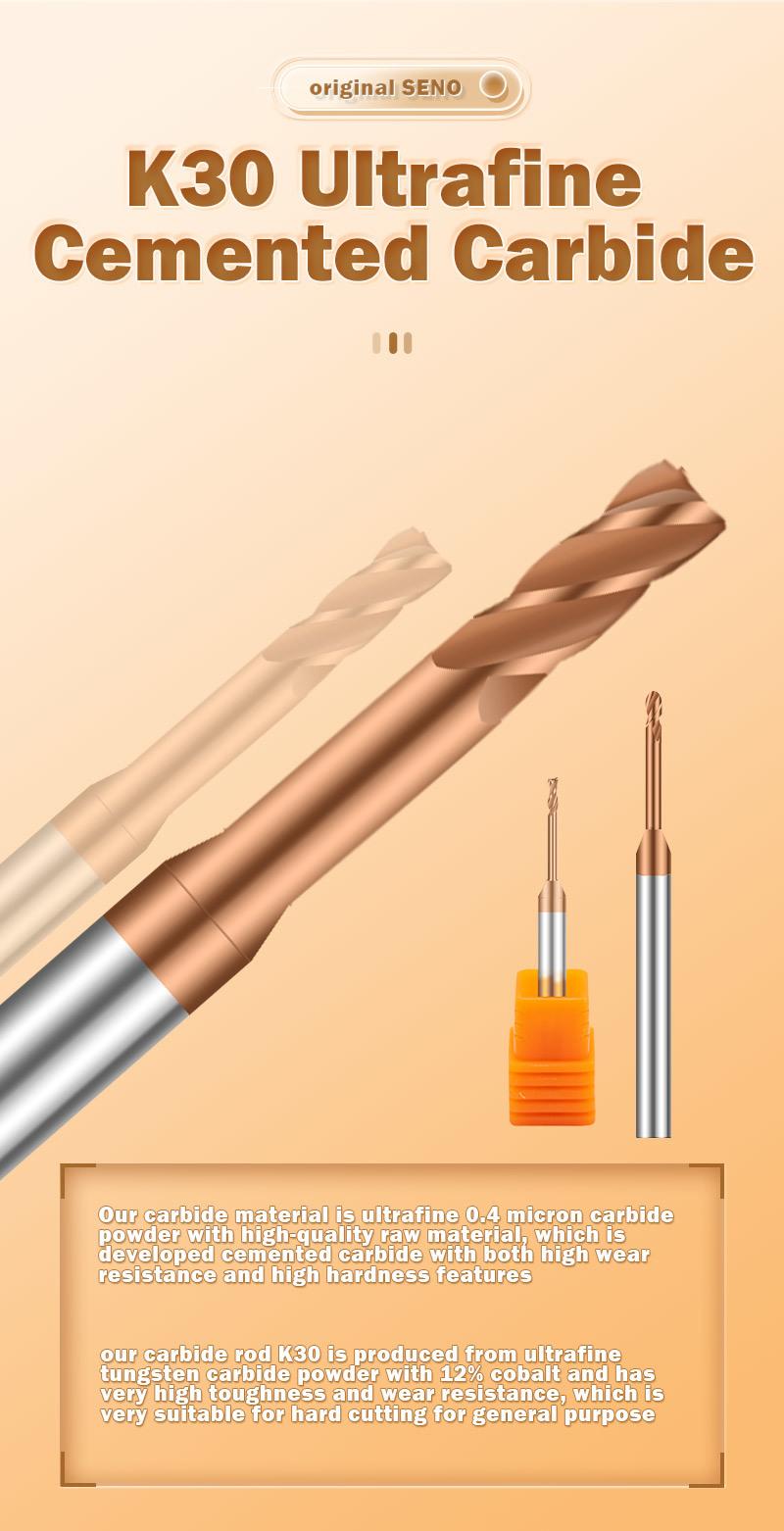 Seno Long Neck Short Flute HRC 55 Micro Grain Carbide Ball Nose End Mill for Side and Face Slotting Endmills