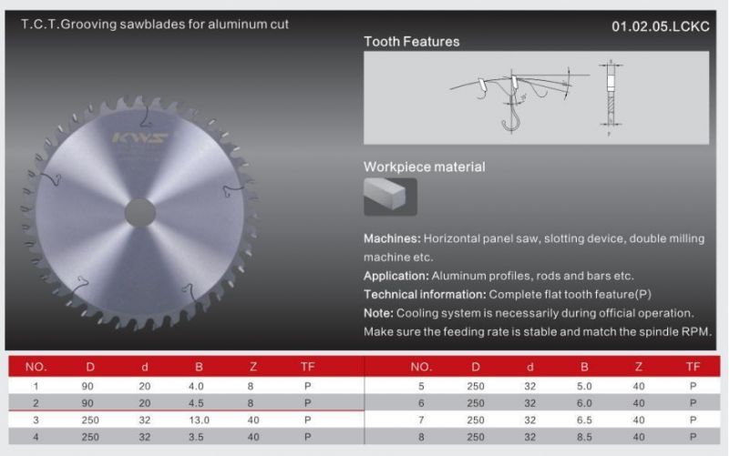 Aluminum Gooving Tct Circular Saw Blade for Windows and Doors Industry