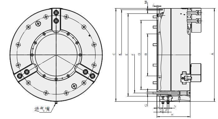 Dia. 120mm 3 Jaw Pneumatic Lathe Chuck CNC Lathe Front Mounted Power Chuck