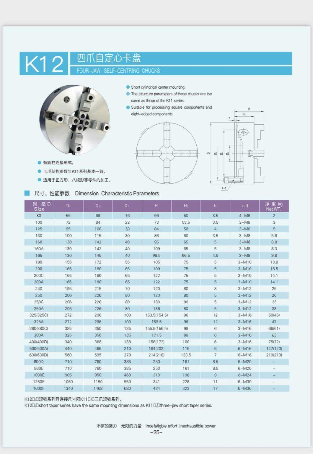 4 Jaw Independent Economic Good Quality Spindle CNC Machine Chuck