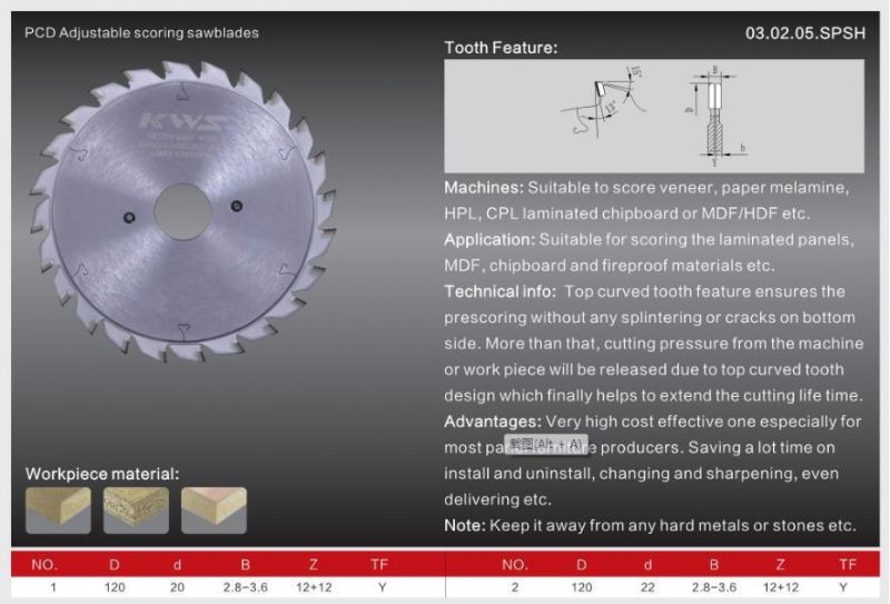 Kws Manufacturer 120mm Diamond Adjustable Scoring Woodworking PCD Circular Saw Blade