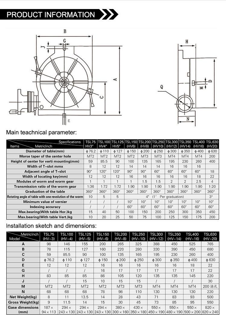 CNC machine Tools Tsl Series Tsl150/200/250/300/350/400 Rotary Table for Milling Machine