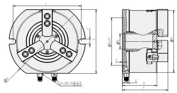 5 Inch 3 Jaw Vertical Mounted Hydraulic Chuck Power Chuck for Milling Drilling Machine