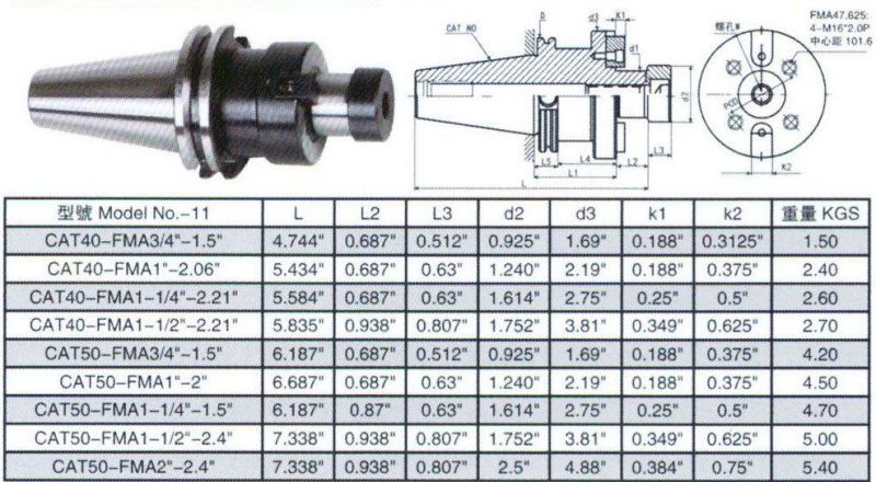 Bt/DIN2080/Cat/Sk/Dat Tool Holder, Cat40, 50-Fma Milling Arbor