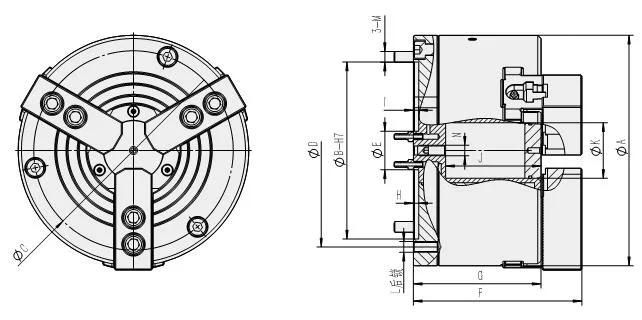 8 Inch 3 Jaw Pneumatic Lathe Chuck CNC Lathe Half Through Hole Power Chuck