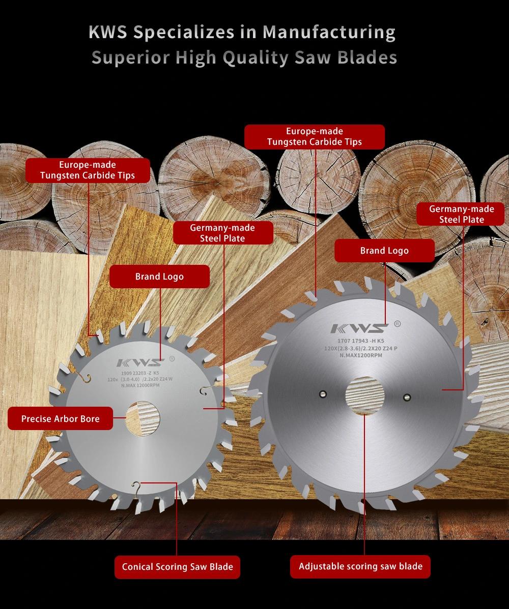 Kws Industrial Grade 120*24t PCD Conical Scoring Saw Blade for Woodworking