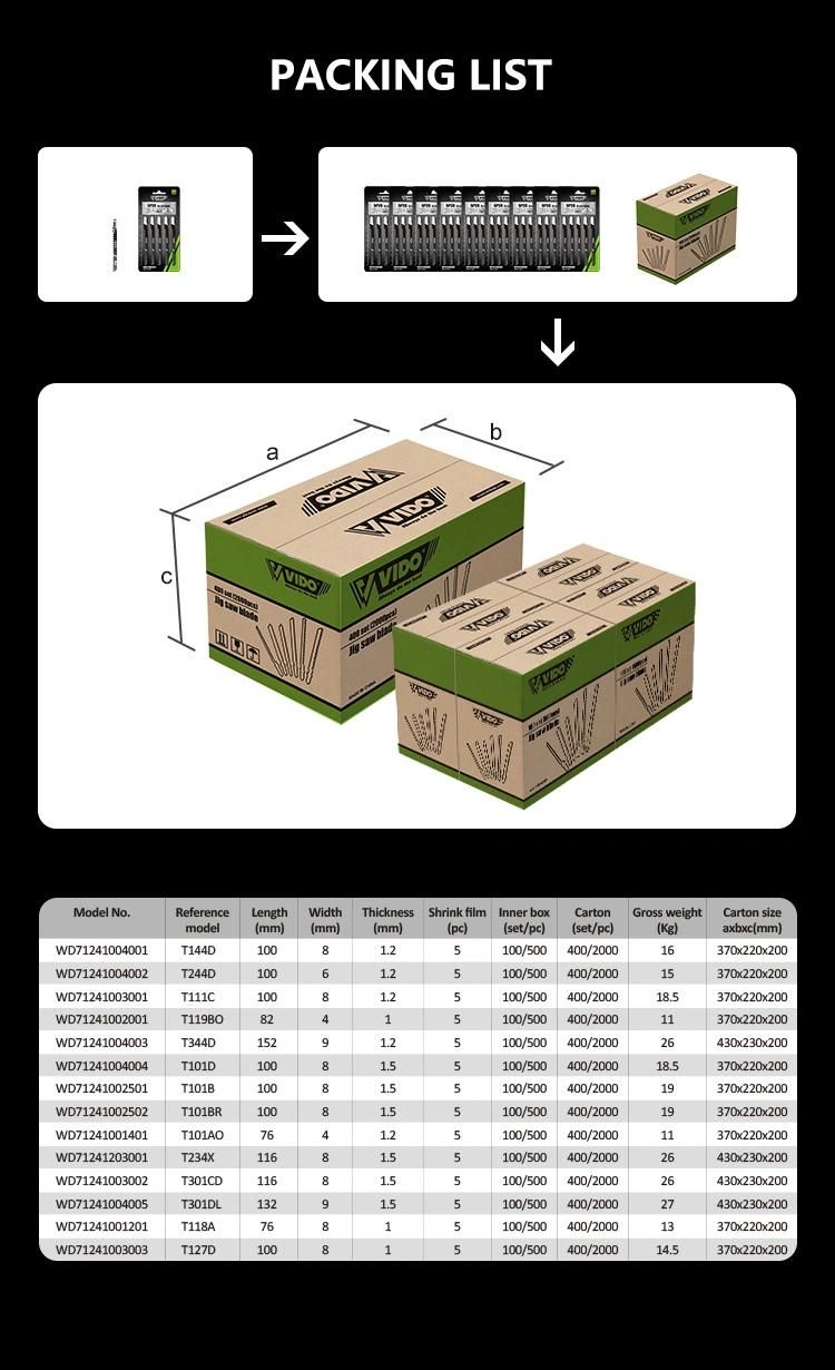 VIDO hss hcs T3014DL customized jig saw blade for cutting solid wood hardwood