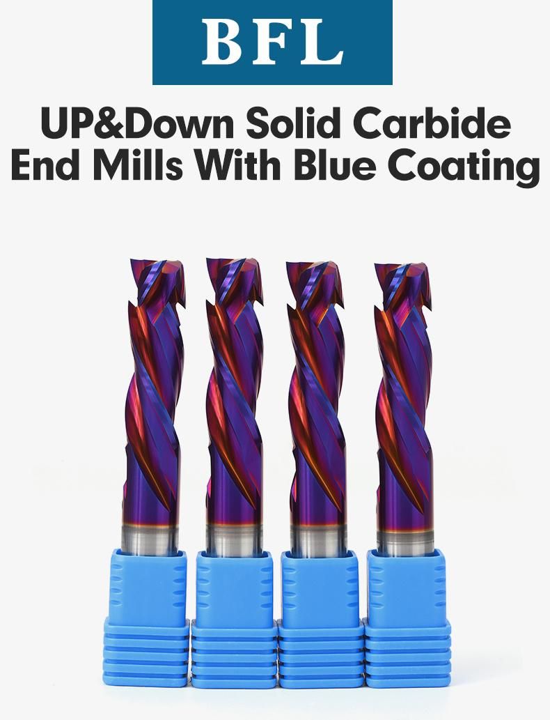 Bfl Tungsten Alloy up and Down Cut End Mill Compression Cutting Tool for Woodworking with Blue Coating