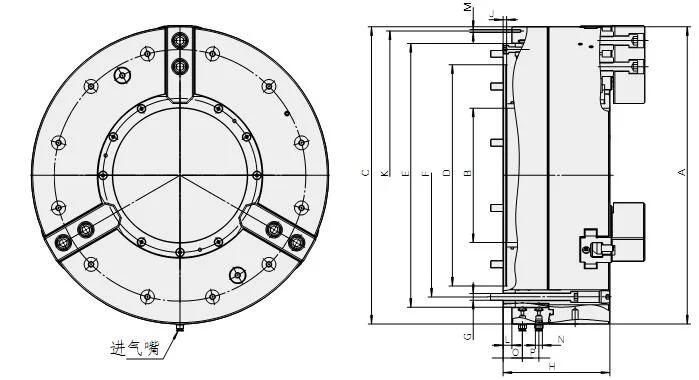 10 Inch 3 Jaw Pneumatic Lathe Chuck CNC Lathe Front Mounted Power Chuck