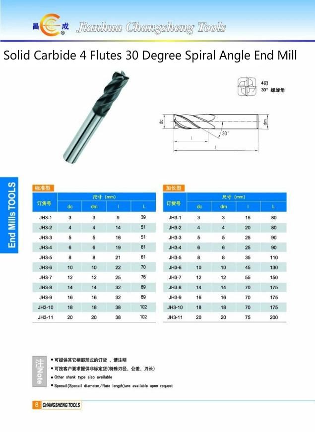 HRC 55 Solid Carbide 4 Flute End Mill with R-Angle