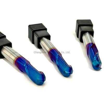 HRC60 Solid Carbide 2 Flutes Ball Nose Milling Bits of Coating Nano Blue