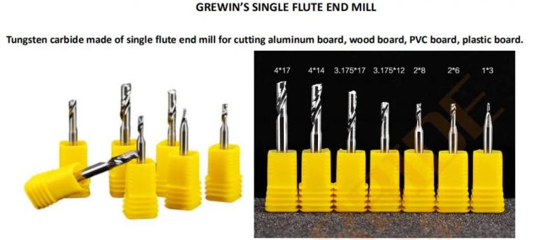 Grewin-4mm Single-Flute Spiral Carbide End Mill Cutter Bits Tools for Aluminium