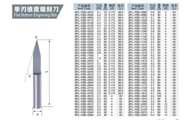 Bfl Solid Carbide Engraving End Mill CNC Engraving Bits