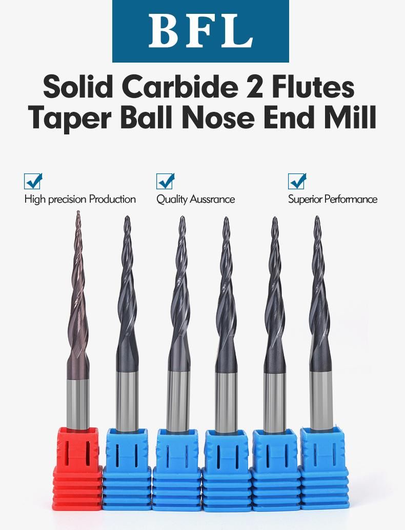 Bfl Solid Carbide Wood Router Bits Taper Ball Nose Endmill HRC55 Bull Nose Milling Cutter for Woodworking