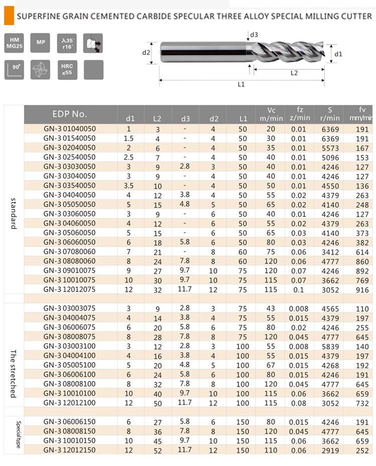 Three Edge Aluminum Alloy Milling Cutter for Ultra Fine Tungsten Steel and Aluminum Alloy Drilling and Milling Machine